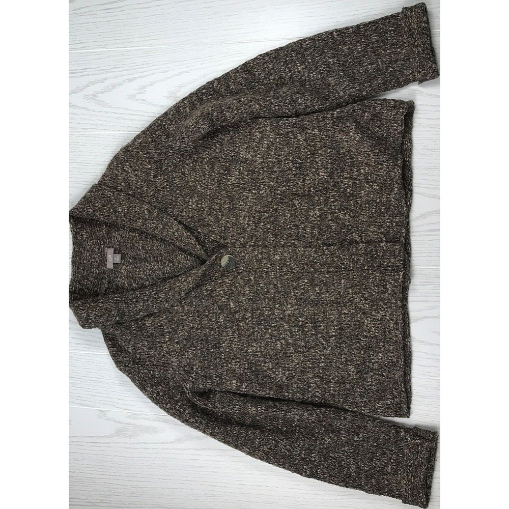 J Jill Wool Alpaca Sweater Womens M Brown Button Front Collared Boho Mom Comfort